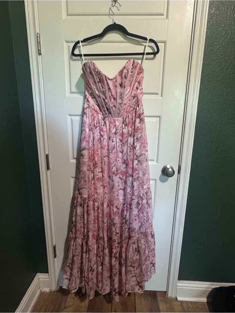 Lulu's Pink Floral Strapless Maxi Dress
